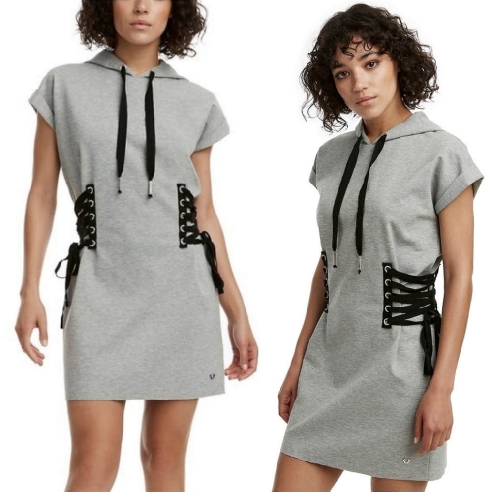 True Religion Gray Lace Up Hooded Dress